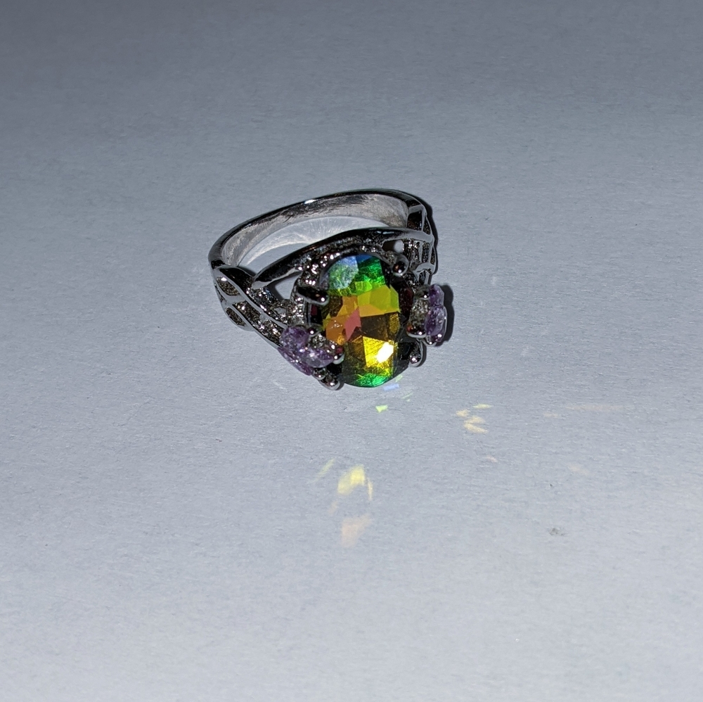 Mystic topaz rainbow ring w amethyst cz size 9